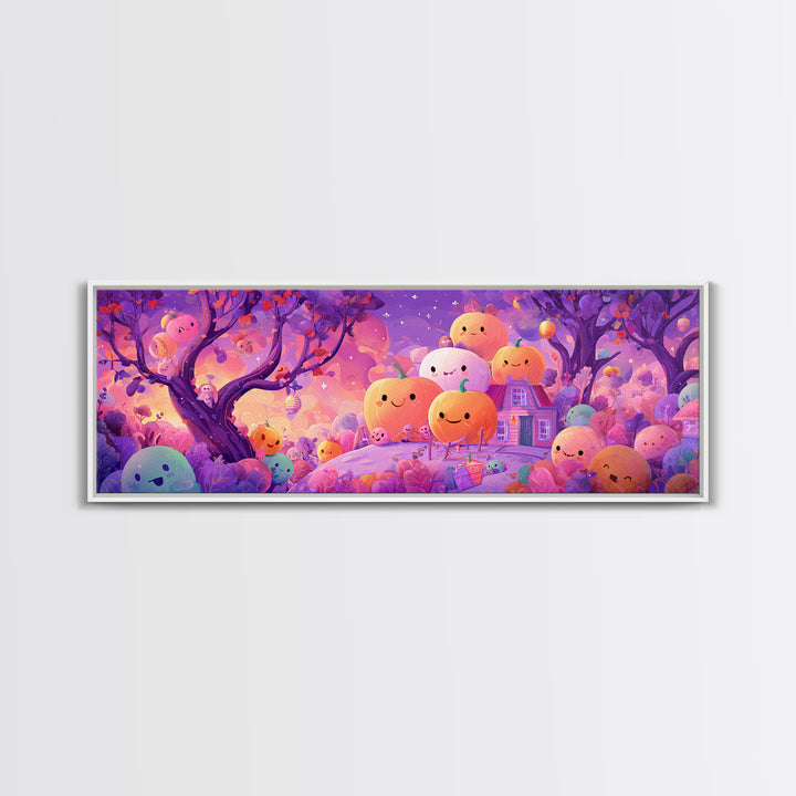 The Pumpkin Patch Playground, 80s Halloween Wall Art, Extra Wide Wall Art, Canvas Print, Retro Halloween Decor, Neon Wall Art