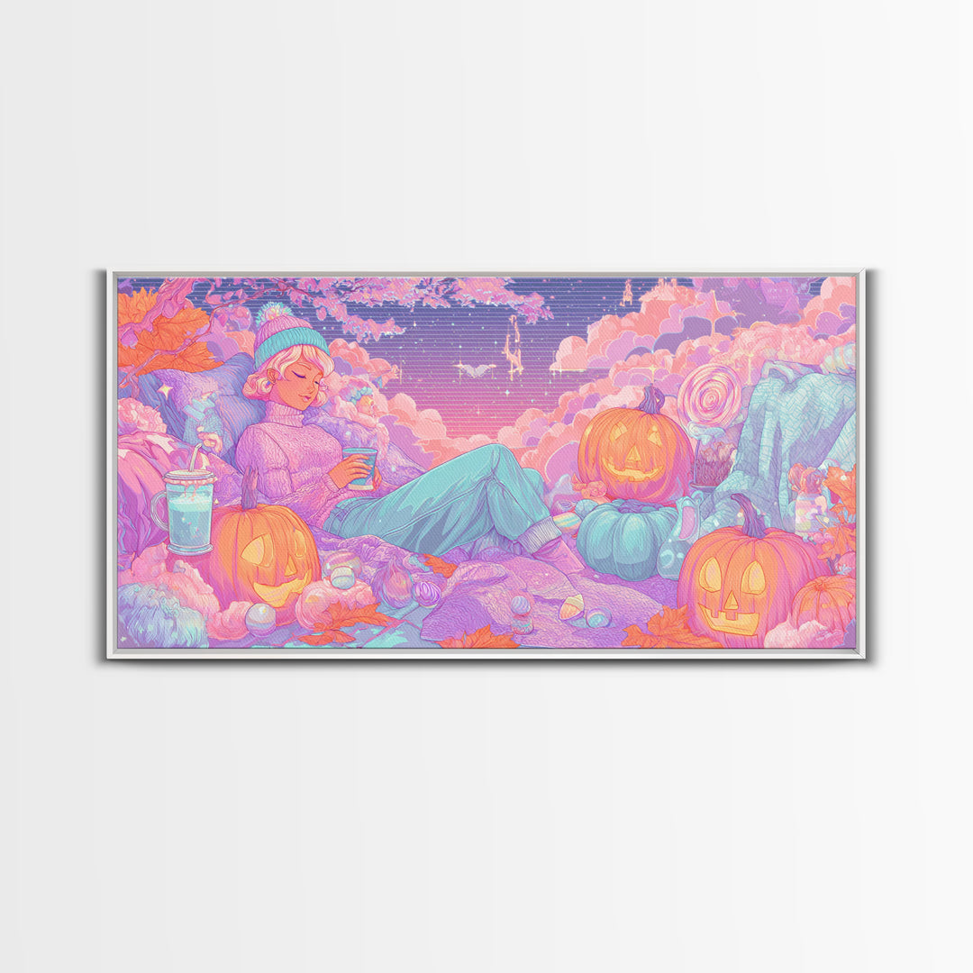 The Enchanted Costume Closet, Vaporwave Halloween Decor, Wide Panoramic Art, Canvas Print, Retro Halloween Decor, Neon Wall Art