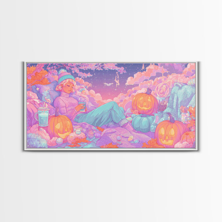 The Enchanted Costume Closet, Vaporwave Halloween Decor, Wide Panoramic Art, Canvas Print, Retro Halloween Decor, Neon Wall Art