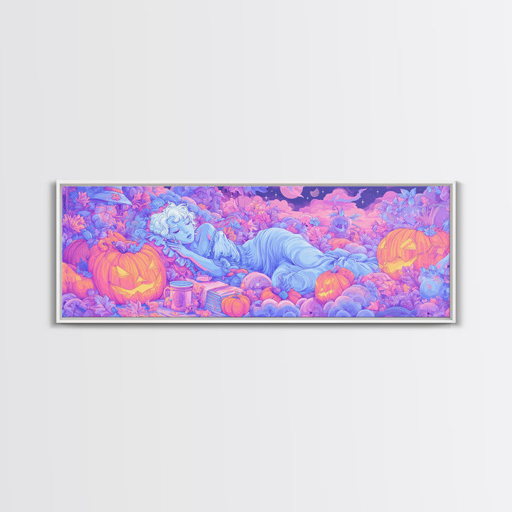 The Enchanted Costume Closet, Retro Neon Halloween Art, Extra Wide Wall Art, Canvas Print, Retro Halloween Decor, Neon Wall Art