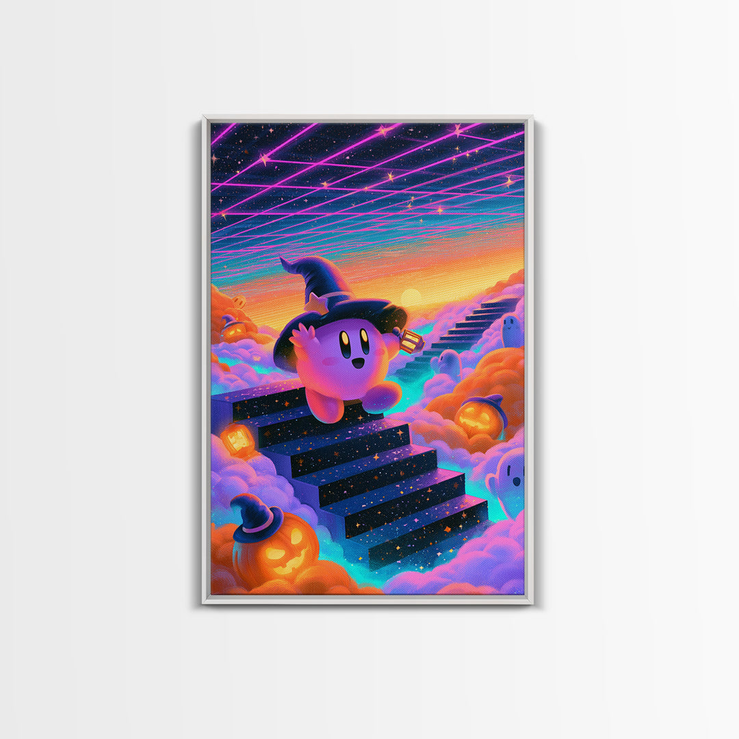 The Halloween Cloud Kingdom, Vaporwave Halloween Decor, Vertical Wall Art, Canvas Print, Retro Halloween Decor, Neon Wall Art