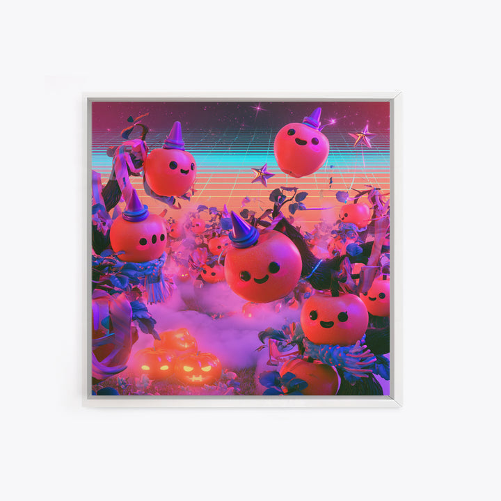 The Enchanted Apple Orchard, 80s Halloween Wall Art, Square Wall Art, Framed Canvas Print, Retro Halloween Decor, Neon Wall Art