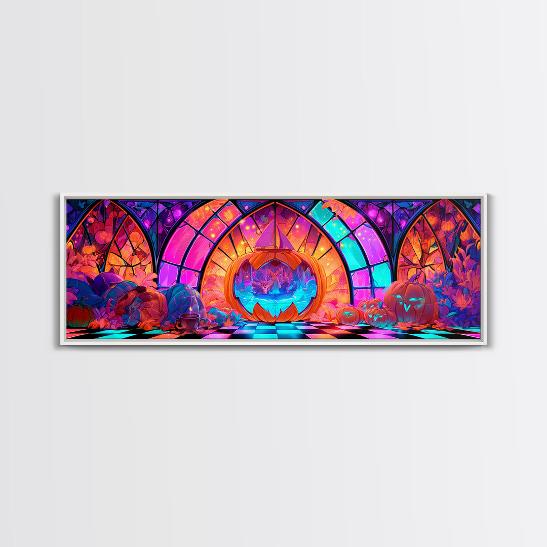 The Pumpkin Sailboat, Vaporwave Halloween Decor, Extra Wide Wall Art, Canvas Print, Retro Halloween Decor, Neon Wall Art
