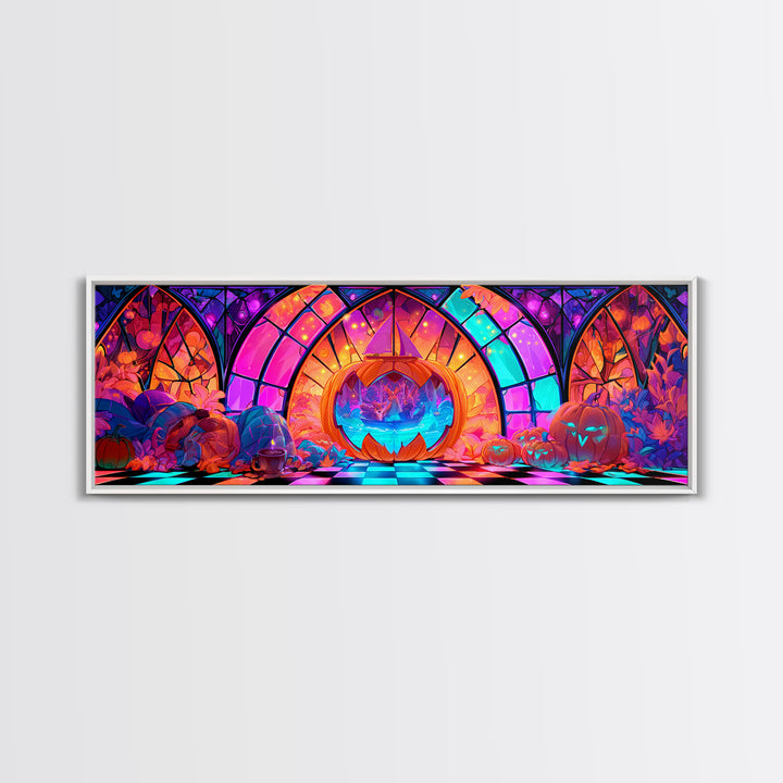 The Pumpkin Sailboat, Vaporwave Halloween Decor, Extra Wide Wall Art, Canvas Print, Retro Halloween Decor, Neon Wall Art