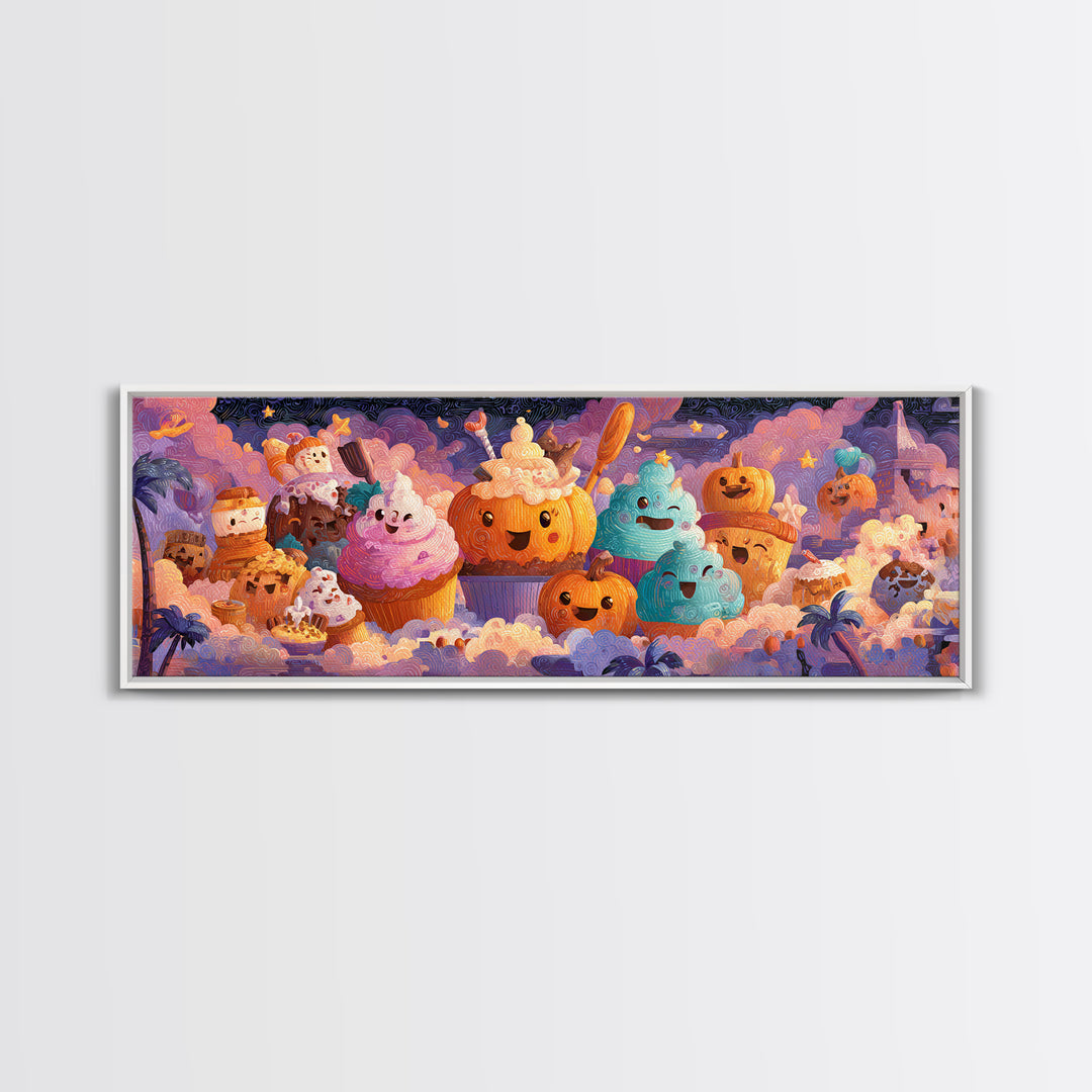 The Pumpkin Bakery, Cute Spooky Neon Art, Extra Wide Wall Art, Framed Canvas Print, Retro Halloween Decor, Neon Wall Art, Macabre Wall Art