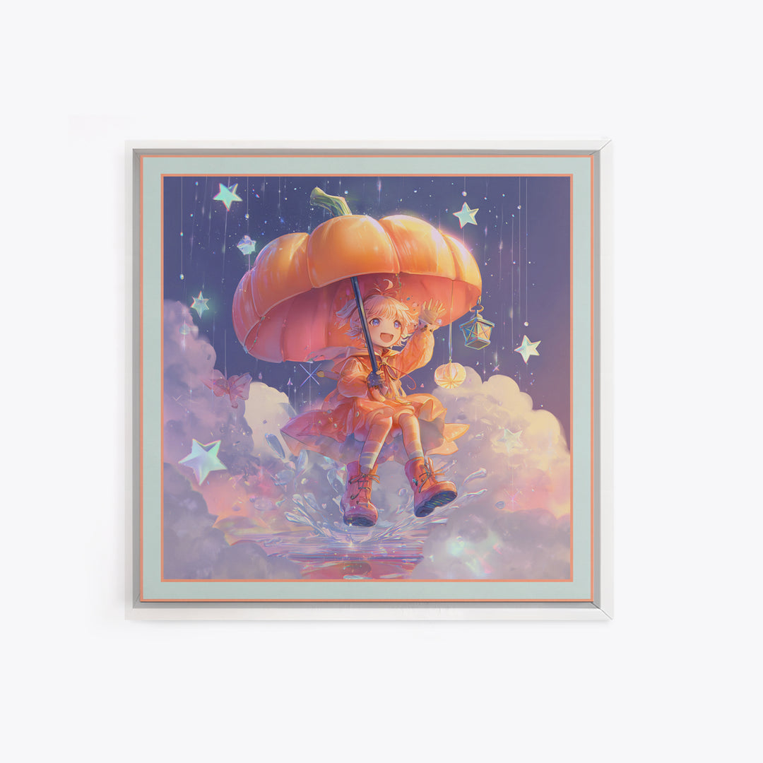 The Pumpkin Umbrella, Synthwave Halloween Art, Square Wall Art, Framed Canvas Print, Retro Halloween Decor, Neon Wall Art, Gothic Home Decor