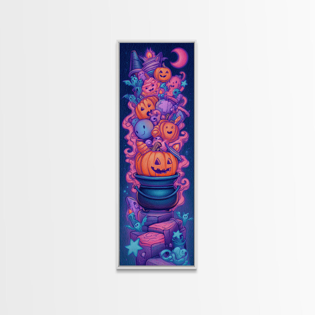 The Cookie Cauldron, Retro Neon Halloween Art, Tall Narrow Wall Art, Canvas Print, Retro Halloween Decor, Neon Wall Art, Gothic Home Decor