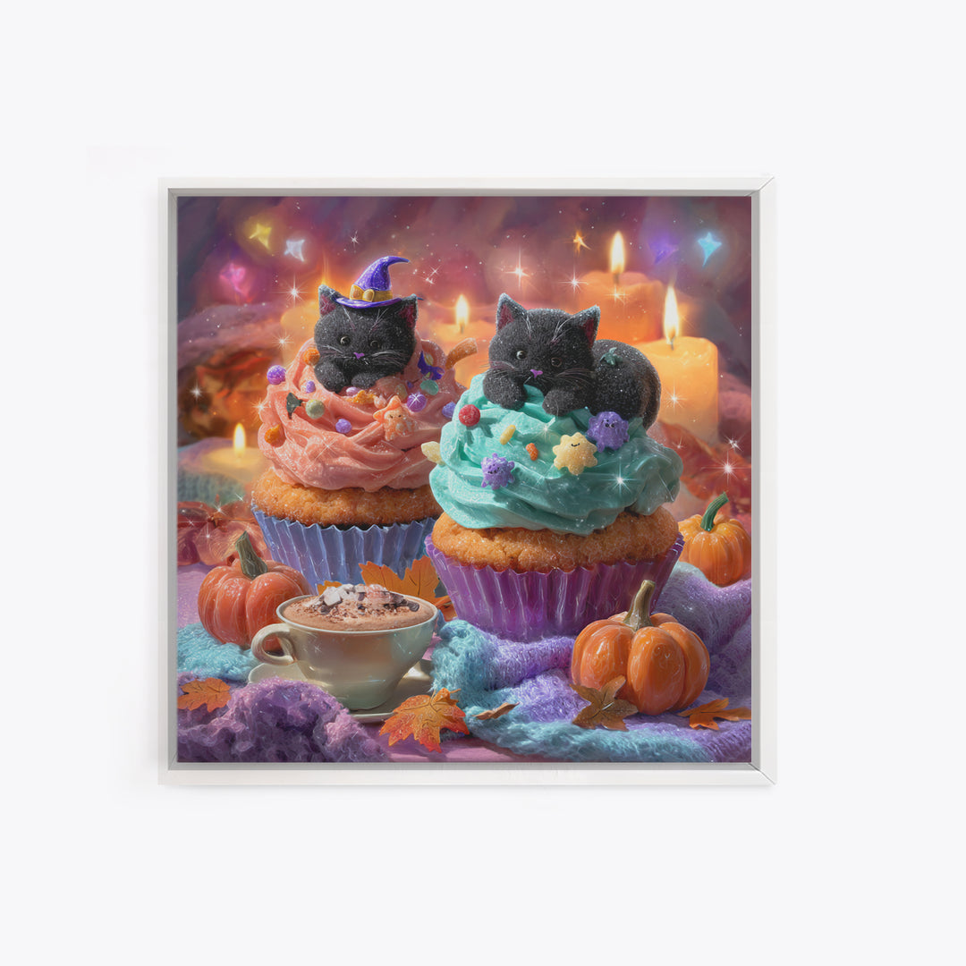 The Cupcake Costume Contest, Vaporwave Halloween Decor, Square Wall Art, Framed Canvas Print, Retro Halloween Decor, Neon Wall Art