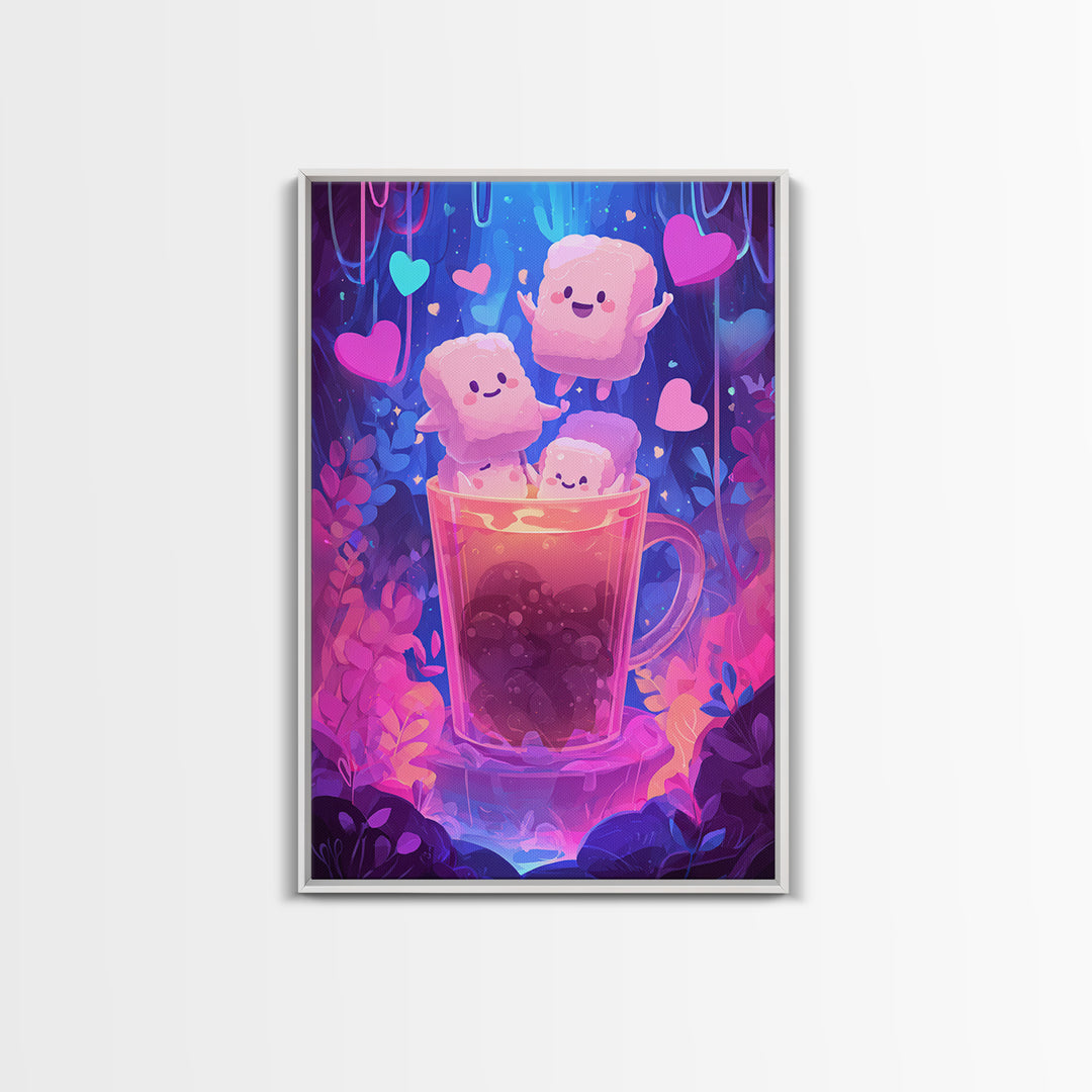 The Marshmallow Ghost Choir, 80s Halloween Wall Art, Vertical Wall Art, Canvas Print, Retro Halloween Decor, Neon Wall Art, Horror Wall Art