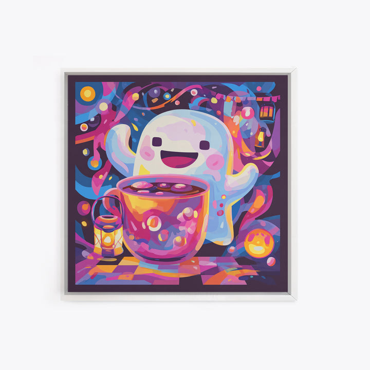 The Marshmallow Ghost Choir, Vaporwave Halloween Decor, Square Wall Art, Canvas Print, Retro Halloween Decor, Neon Wall Art