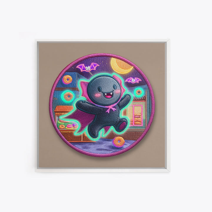 The Donut Vampire Family, 80s Halloween Wall Art, Square Wall Art, Canvas Print, Retro Halloween Decor, Neon Wall Art, Dark Fantasy Art