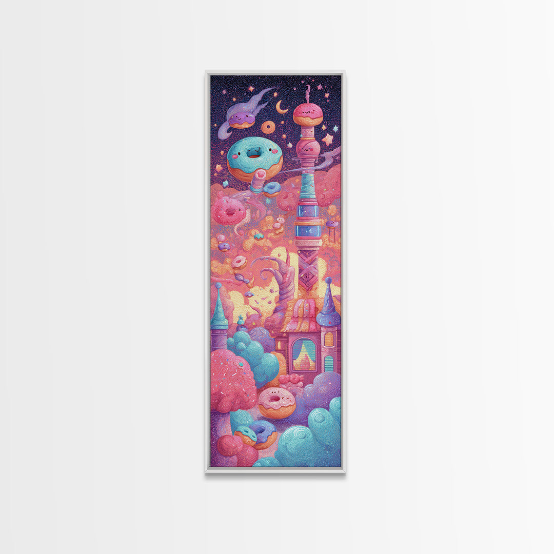 The Donut Vampire Family, Vaporwave Halloween Decor, Tall Narrow Wall Art, Canvas Print, Retro Halloween Decor, Neon Wall Art