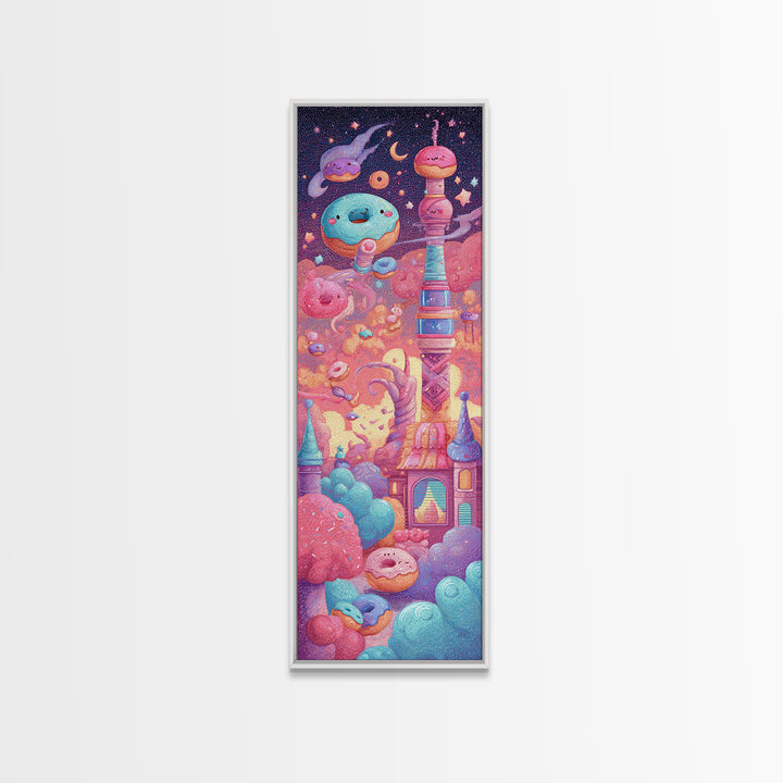 The Donut Vampire Family, Vaporwave Halloween Decor, Tall Narrow Wall Art, Canvas Print, Retro Halloween Decor, Neon Wall Art