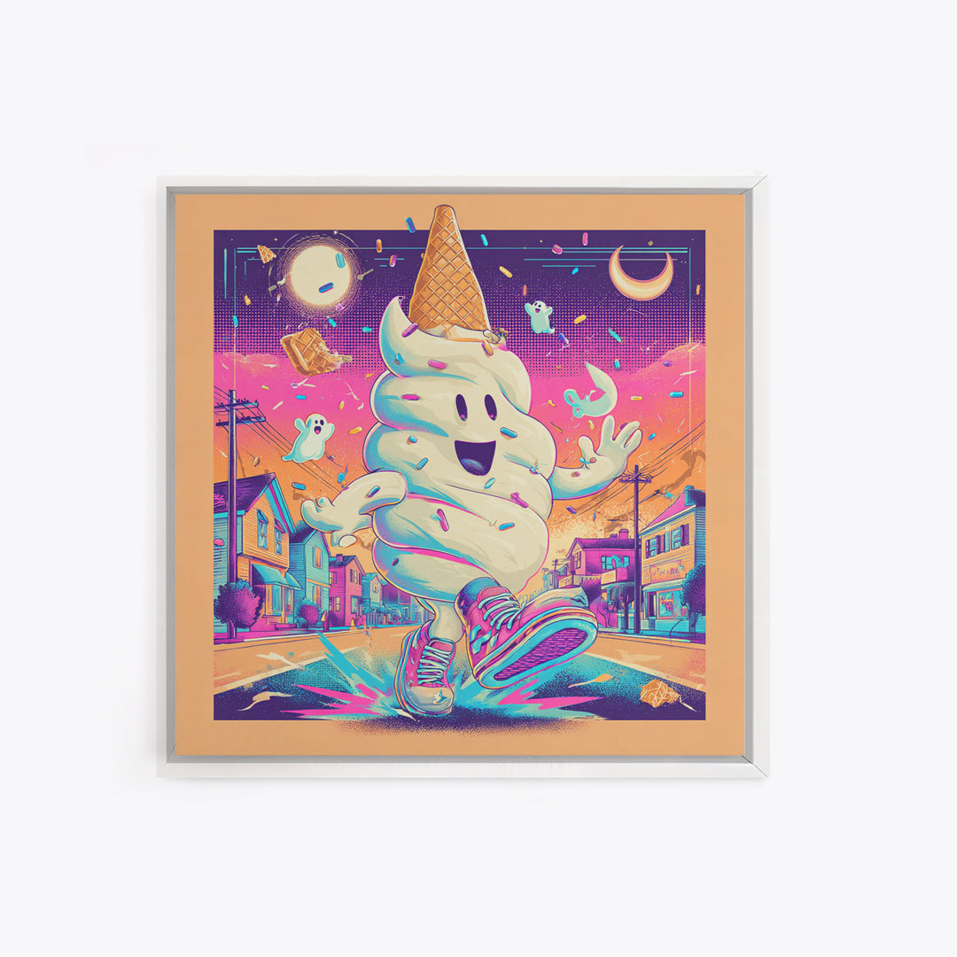 The Ice-Cream Ghost Parade, Vaporwave Halloween Decor, Square Wall Art, Canvas Print, Retro Halloween Decor, Neon Wall Art