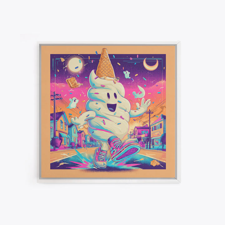 The Ice-Cream Ghost Parade, Vaporwave Halloween Decor, Square Wall Art, Canvas Print, Retro Halloween Decor, Neon Wall Art