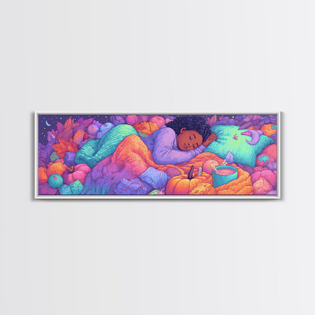 The Candy Basket Sleepover, Synthwave Halloween Art, Extra Wide Wall Art, Canvas Print, Retro Halloween Decor, Neon Wall Art