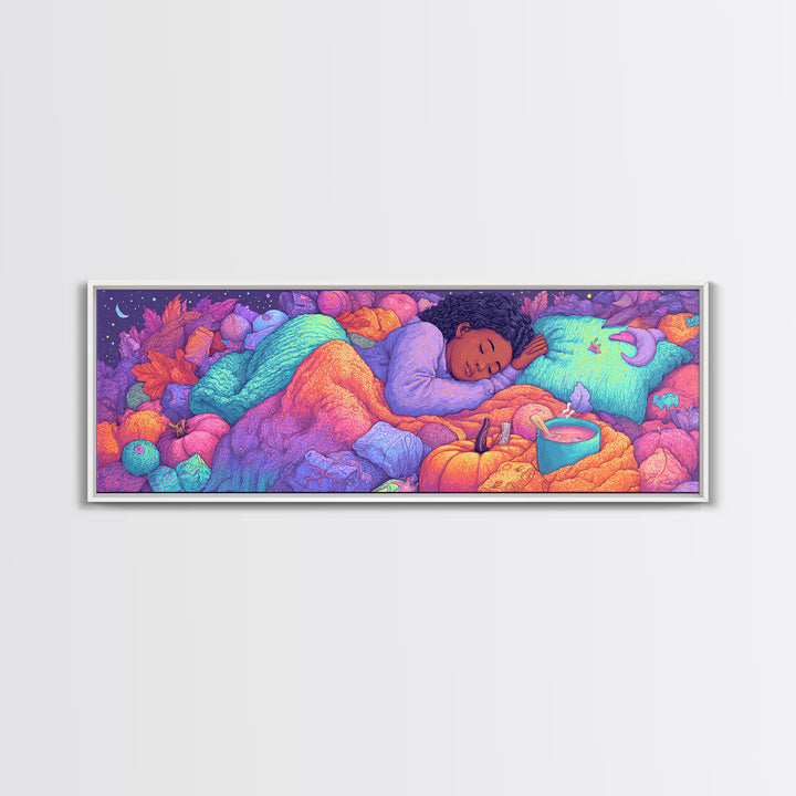 The Candy Basket Sleepover, Synthwave Halloween Art, Extra Wide Wall Art, Canvas Print, Retro Halloween Decor, Neon Wall Art