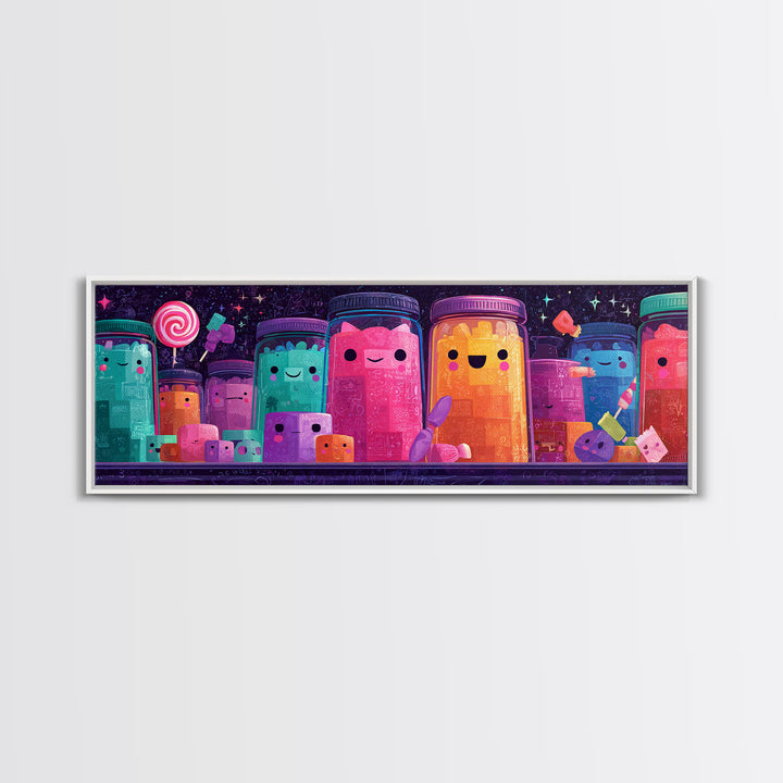 The Jellybean Potion Shop, Cute Spooky Neon Art, Extra Wide Wall Art, Canvas Print, Retro Halloween Decor, Neon Wall Art, Horror Wall Art