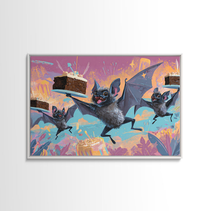 The Brownie Bat Bakery, Synthwave Halloween Art, Landscape Wall Art, Canvas Print, Retro Halloween Decor, Neon Wall Art