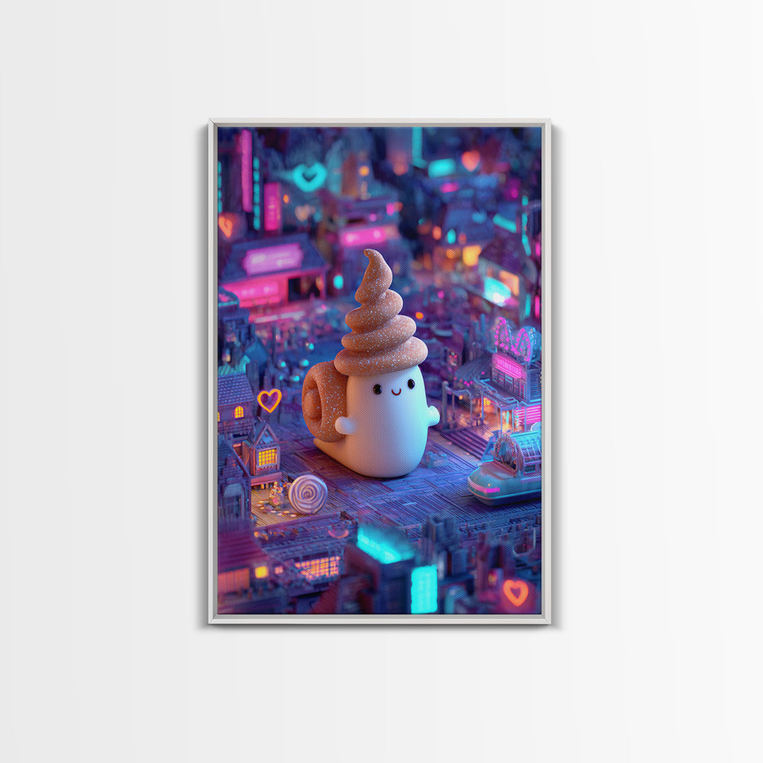 The Cinnamon-Roll Snail Witch, Retro Neon Halloween Art, Vertical Wall Art, Framed Canvas Print, Retro Halloween Decor, Neon Wall Art