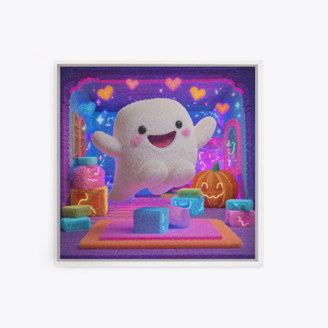The Ghost Daycare, 80s Halloween Wall Art, Square Wall Art, Framed Canvas Print, Retro Halloween Decor, Neon Wall Art, Horror Wall Art