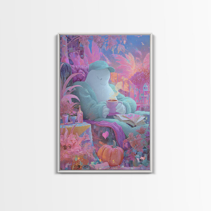 The Ghost Mail Carrier, 80s Halloween Wall Art, Vertical Wall Art, Framed Canvas Print, Retro Halloween Decor, Neon Wall Art