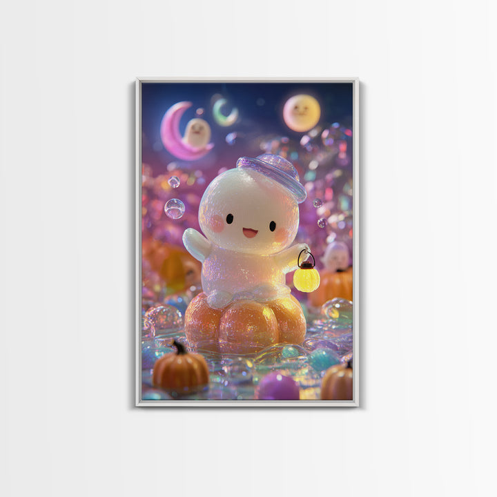 The Ghost Bubble Bath, Vaporwave Halloween Decor, Vertical Wall Art, Canvas Print, Retro Halloween Decor, Neon Wall Art, Gothic Home Decor