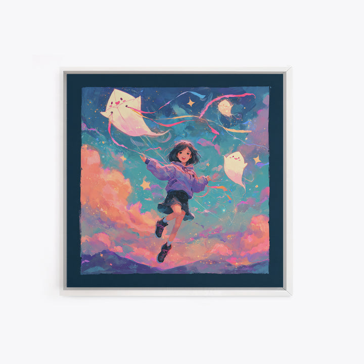 The Ghost Kite Festival, 80s Halloween Wall Art, Square Wall Art, Canvas Print, Retro Halloween Decor, Neon Wall Art, Seasonal Home Decor