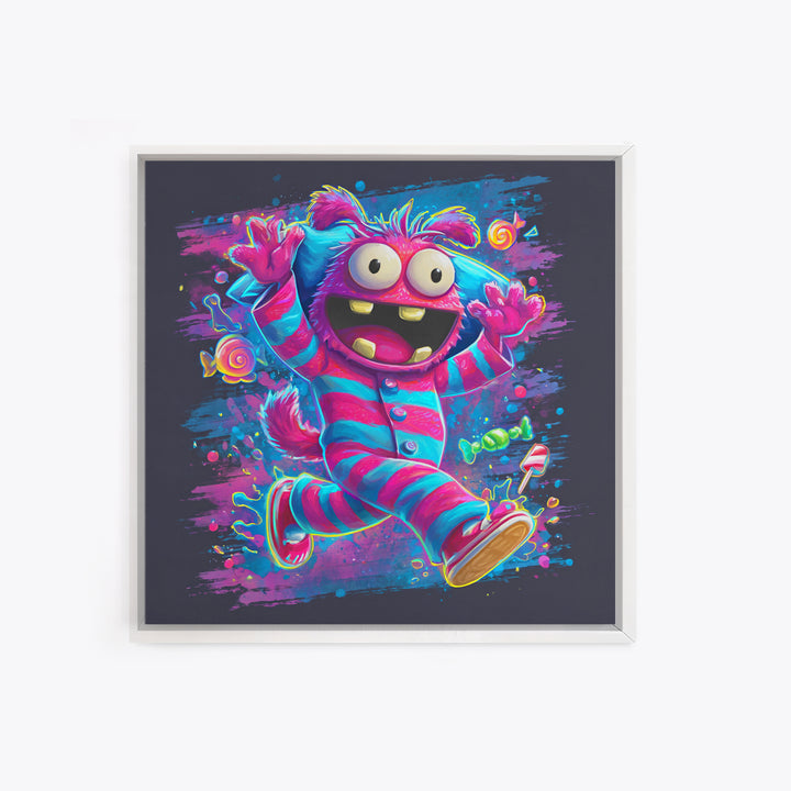 The Monster Pajama Parade, Vaporwave Halloween Decor, Square Wall Art, Canvas Print, Retro Halloween Decor, Neon Wall Art