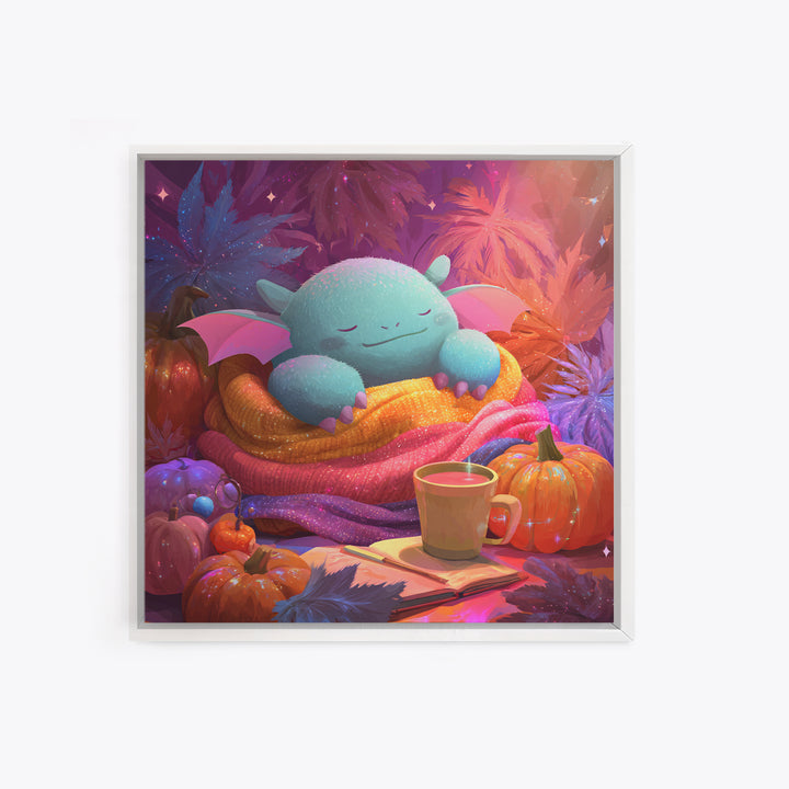 The Monster Hide-And-Seek Game, Synthwave Halloween Art, Square Wall Art, Framed Canvas Print, Retro Halloween Decor, Neon Wall Art