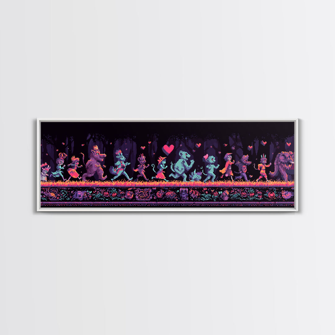 The Costume Parade, Synthwave Halloween Art, Extra Wide Wall Art, Canvas Print, Retro Halloween Decor, Neon Wall Art, Collectible Wall Decor