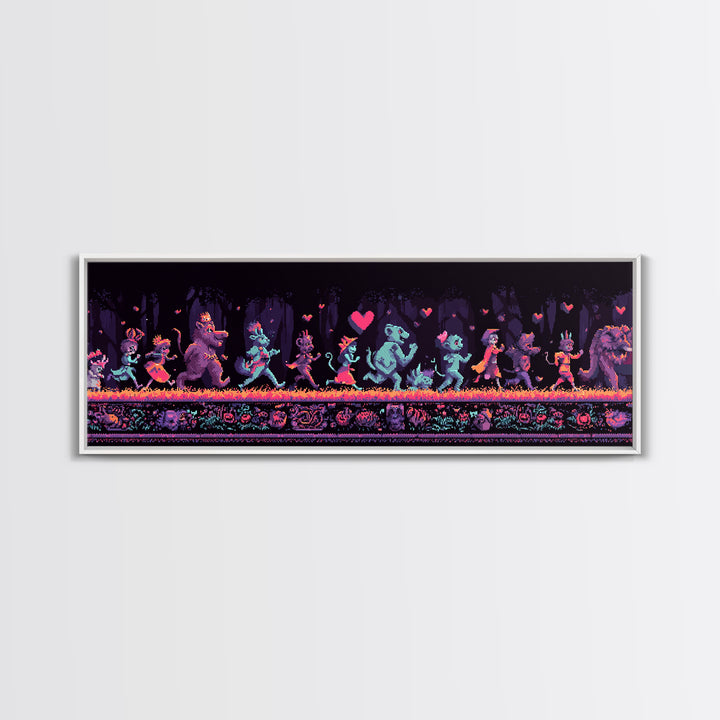 The Costume Parade, Synthwave Halloween Art, Extra Wide Wall Art, Canvas Print, Retro Halloween Decor, Neon Wall Art, Collectible Wall Decor