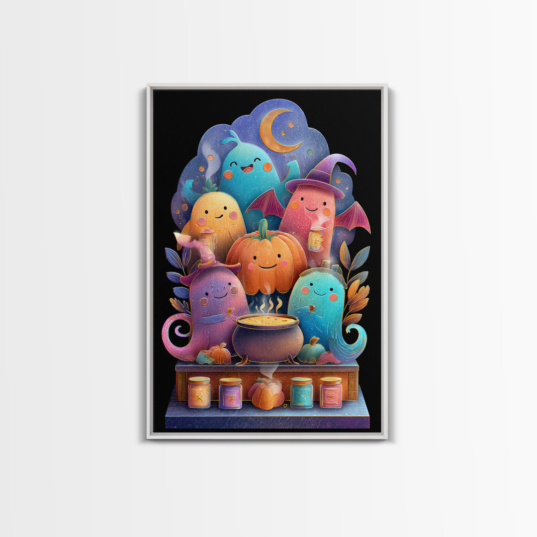 The Pumpkin Pancake Breakfast, Retro Neon Halloween Art, Vertical Wall Art, Canvas Print, Retro Halloween Decor, Neon Wall Art