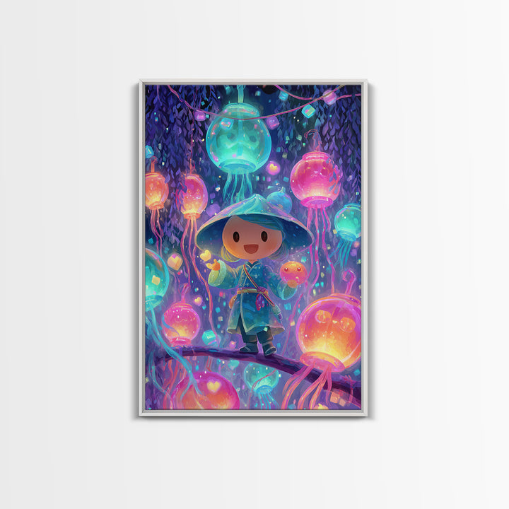 The Lantern-Making Festival, Vaporwave Halloween Decor, Vertical Wall Art, Canvas Print, Retro Halloween Decor, Neon Wall Art
