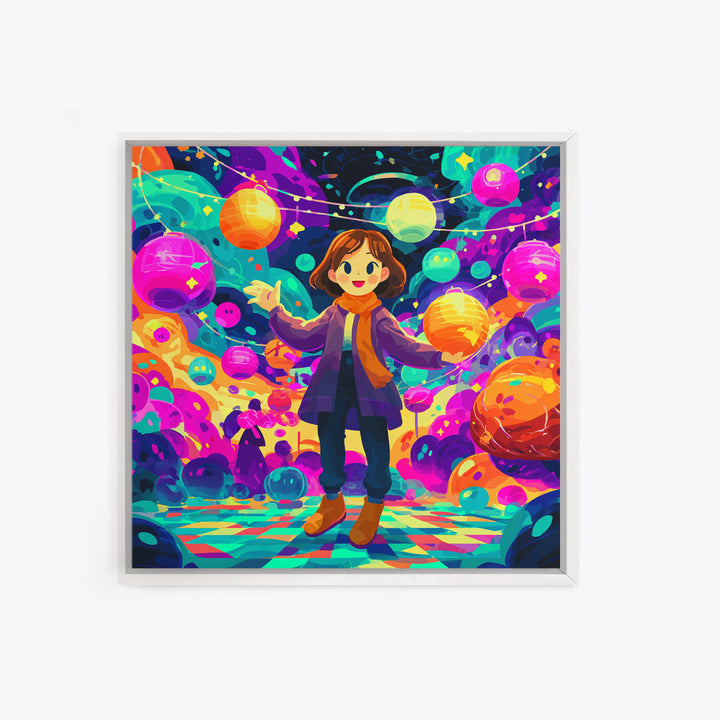 The Lantern-Making Festival, Cute Spooky Neon Art, Square Wall Art, Canvas Print, Retro Halloween Decor, Neon Wall Art, Seasonal Home Decor