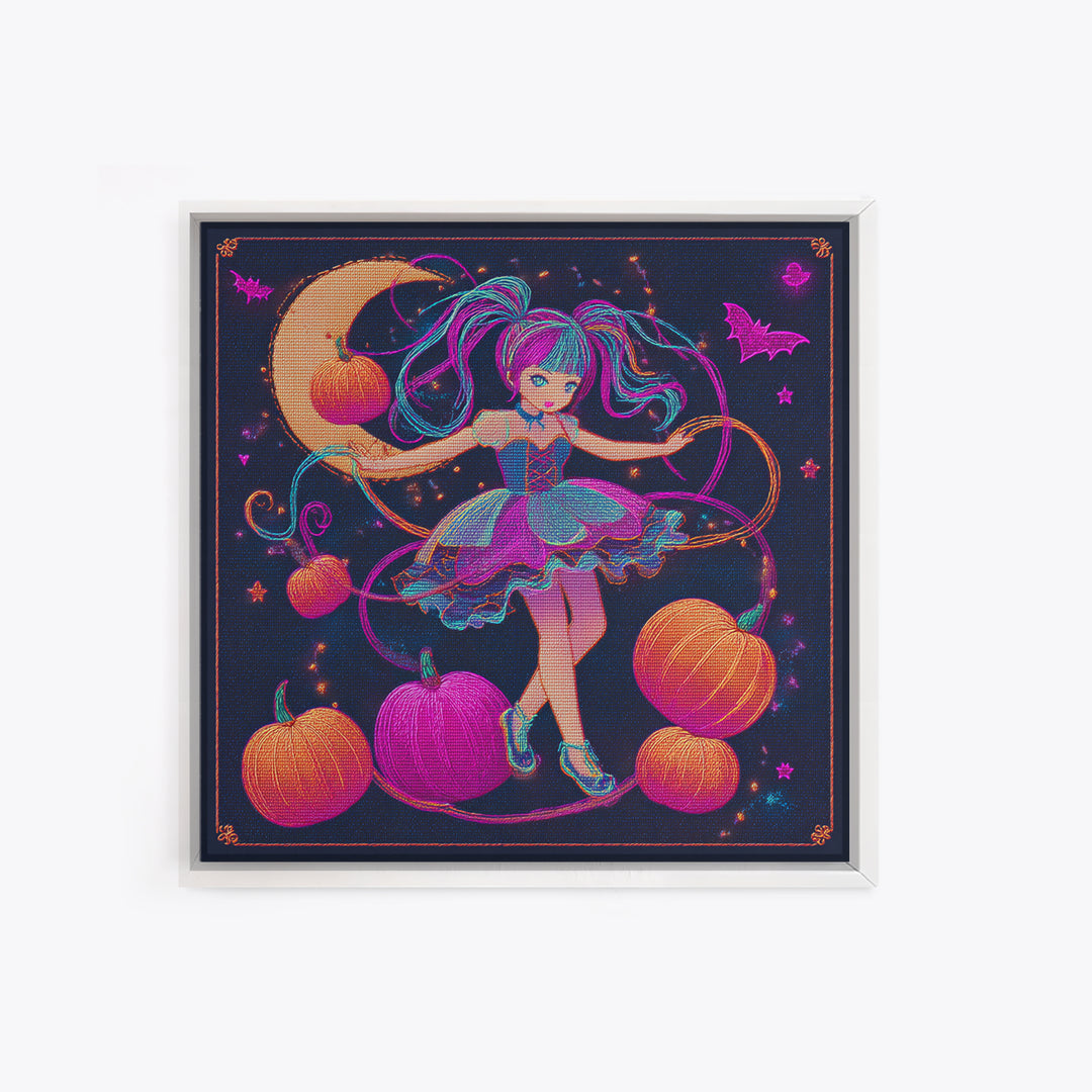 The Candy Apple Dance, Synthwave Halloween Art, Square Wall Art, Framed Canvas Print, Retro Halloween Decor, Neon Wall Art