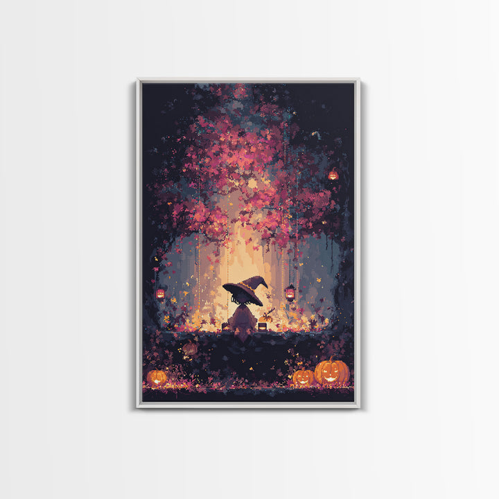 The Witch Hat Ring Toss, Vaporwave Halloween Decor, Vertical Wall Art, Canvas Print, Retro Halloween Decor, Neon Wall Art, Spooky Wall Decor