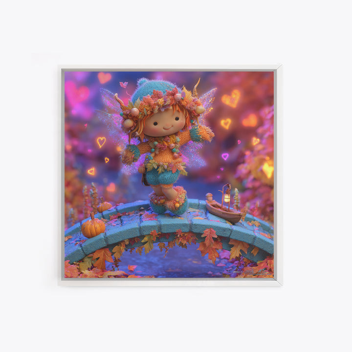 The Autumn Fairy Bridge, Synthwave Halloween Art, Square Wall Art, Canvas Print, Retro Halloween Decor, Neon Wall Art, Seasonal Home Decor