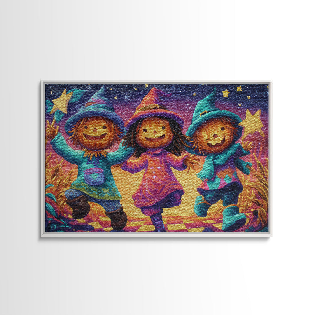 The Starry Cornfield Maze, Vaporwave Halloween Decor, Landscape Wall Art, Framed Canvas Print, Retro Halloween Decor, Neon Wall Art