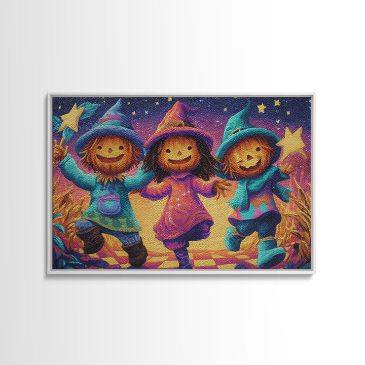 The Starry Cornfield Maze, Vaporwave Halloween Decor, Landscape Wall Art, Framed Canvas Print, Retro Halloween Decor, Neon Wall Art