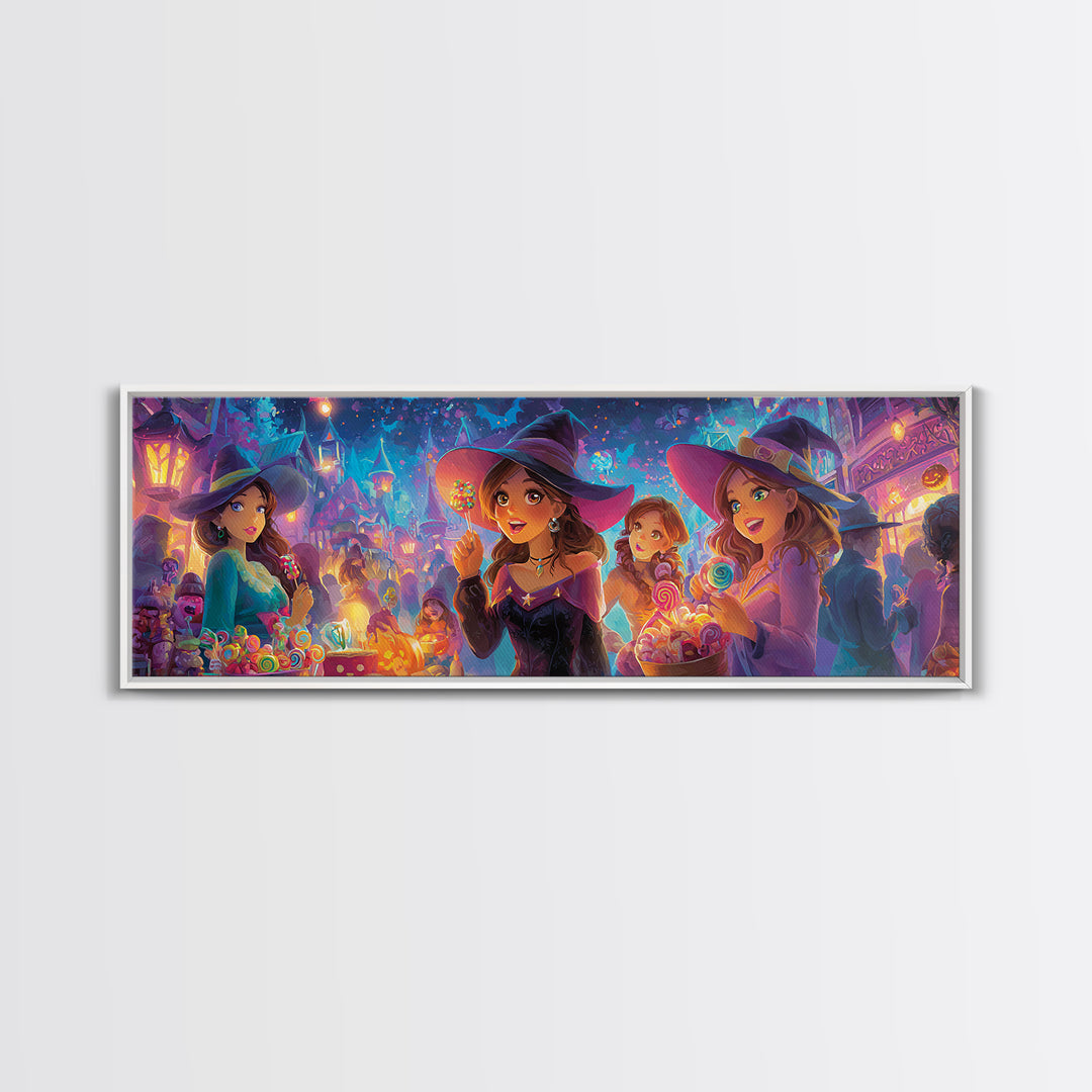 The First Autumn Snowflake, Synthwave Halloween Art, Extra Wide Wall Art, Framed Canvas Print, Retro Halloween Decor, Neon Wall Art