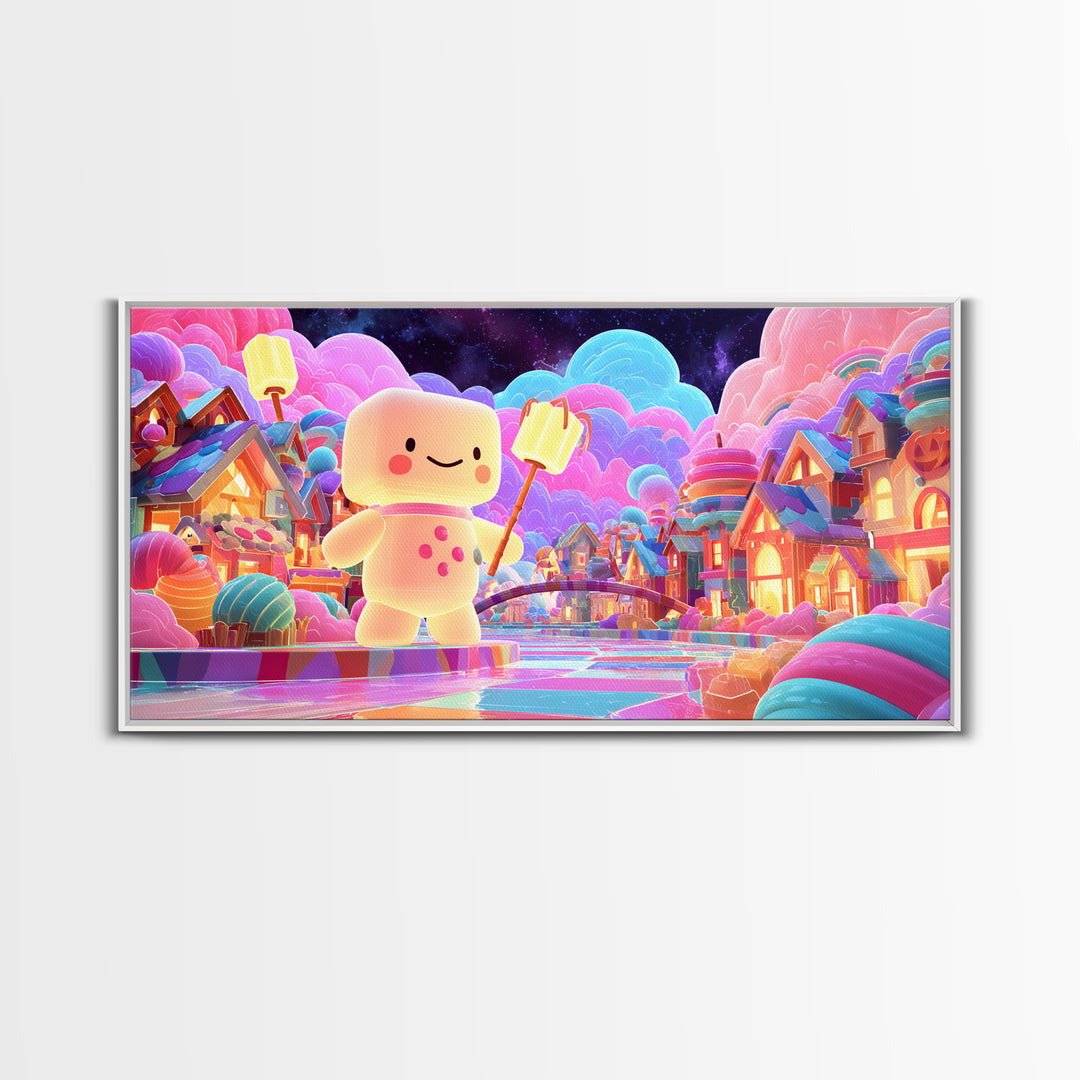 The Upside-Down Candy Kingdom, Vaporwave Halloween Decor, Wide Panoramic Art, Canvas Print, Retro Halloween Decor, Neon Wall Art