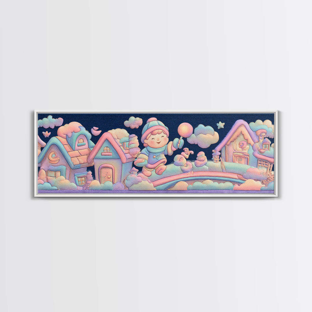 The Upside-Down Candy Kingdom, 80s Halloween Wall Art, Extra Wide Wall Art, Framed Canvas Print, Retro Halloween Decor, Neon Wall Art