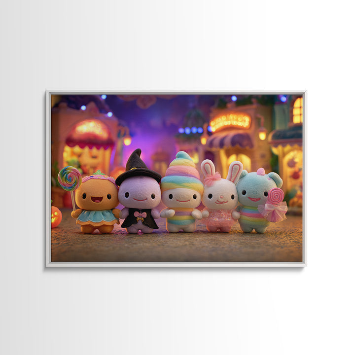 The Halloween Toy Kingdom, Vaporwave Halloween Decor, Landscape Wall Art, Framed Canvas Print, Retro Halloween Decor, Neon Wall Art