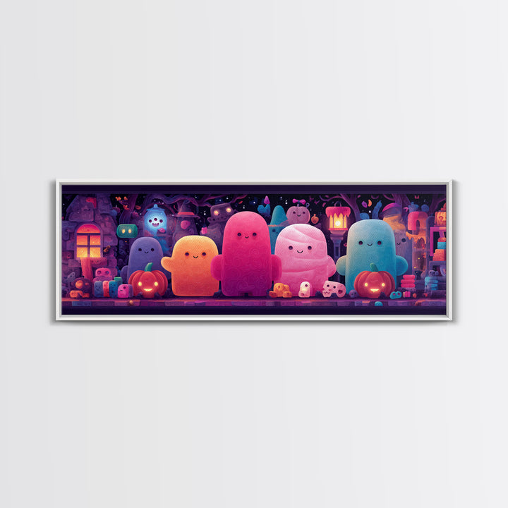 The Halloween Toy Kingdom, Cute Spooky Neon Art, Extra Wide Wall Art, Canvas Print, Retro Halloween Decor, Neon Wall Art, Dark Fantasy Art