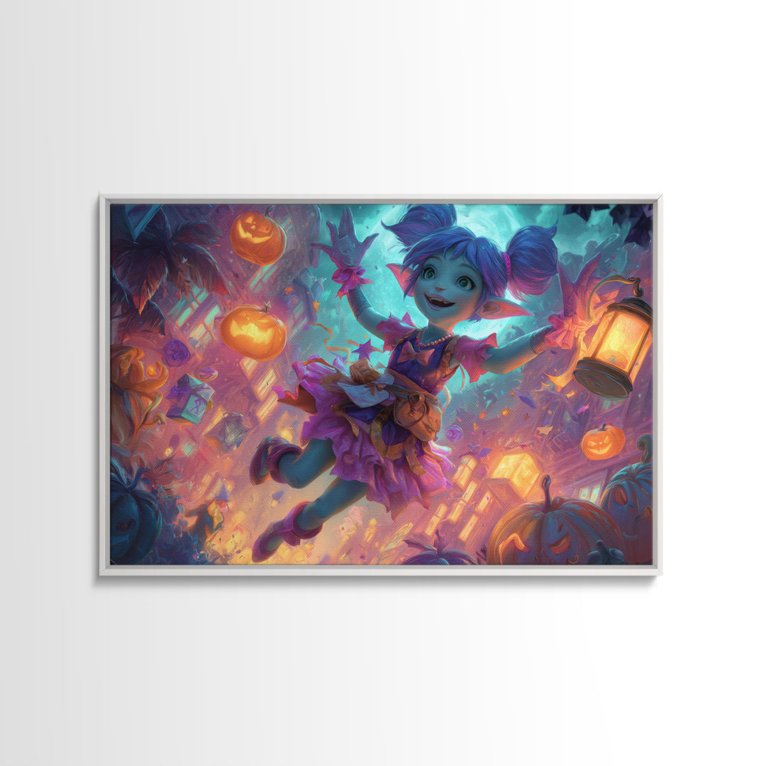 The Magical Costume Workshop, 80s Halloween Wall Art, Landscape Wall Art, Canvas Print, Retro Halloween Decor, Neon Wall Art