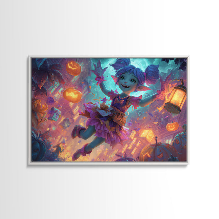 The Magical Costume Workshop, 80s Halloween Wall Art, Landscape Wall Art, Canvas Print, Retro Halloween Decor, Neon Wall Art