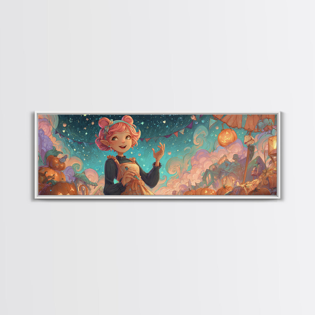 The Magical Costume Workshop, Synthwave Halloween Art, Extra Wide Wall Art, Canvas Print, Retro Halloween Decor, Neon Wall Art