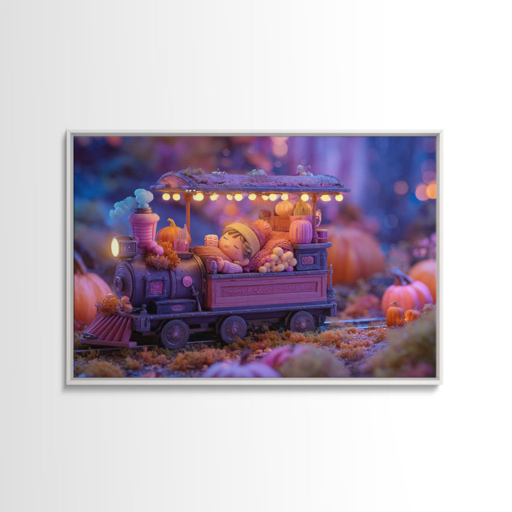 The Trick-Or-Treat Express, 80s Halloween Wall Art, Landscape Wall Art, Canvas Print, Retro Halloween Decor, Neon Wall Art