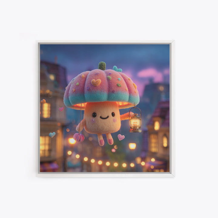 The Enchanted Umbrella Adventure, Synthwave Halloween Art, Square Wall Art, Canvas Print, Retro Halloween Decor, Neon Wall Art